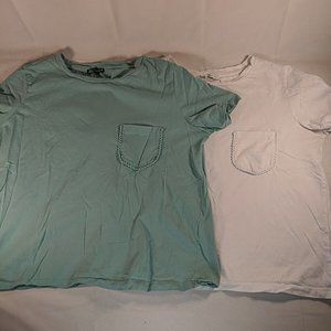 2 Zara T-Shirts Tops White Teal Blue Mint Green Pocket Detail Women's M Medium